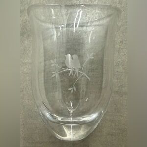Vintage Medium Sized  Glass Vase With  Etched Birds On Limb Signed and Numbered